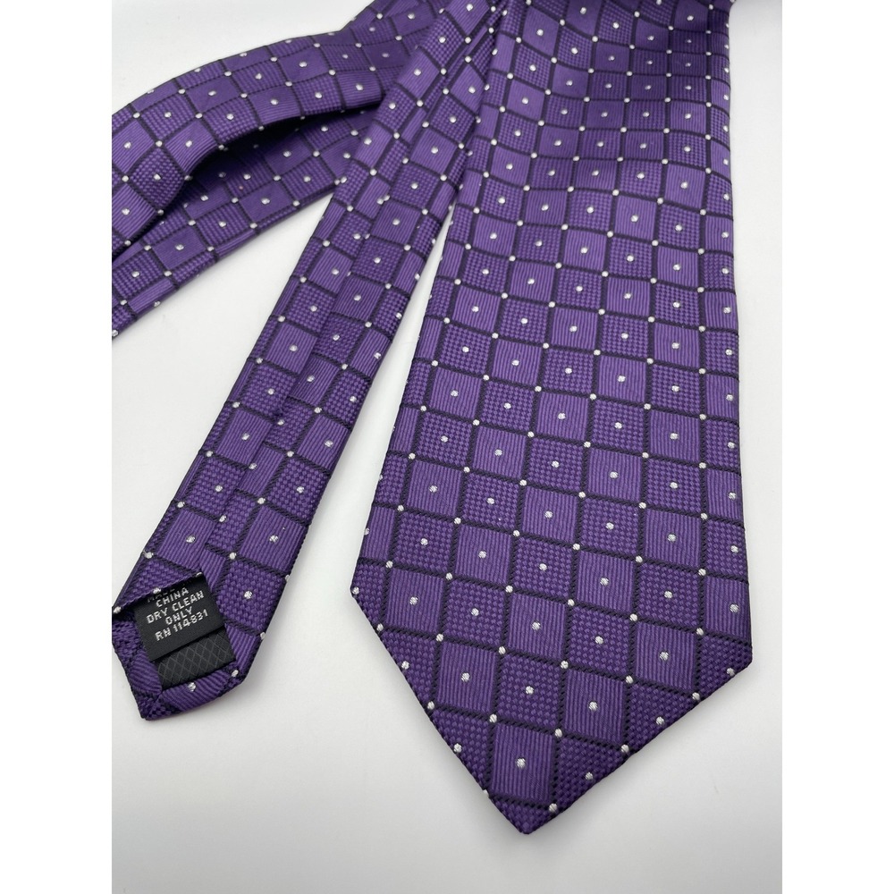 Linea Uomo Mens Purple Silk Geometric Grid Micro Dot Necktie RN 114831